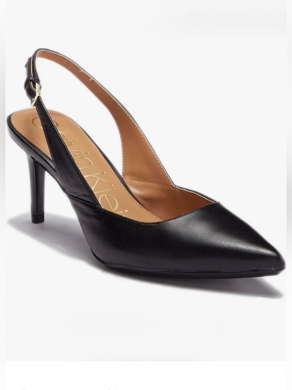 Calvin Klein-Giona Nappa, Black Leather Pointed Toe Slingback Pumps size 10M NWB